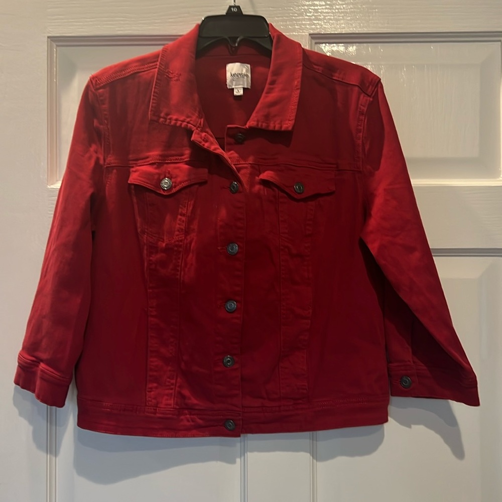 Kensie red 3/4 sleeve denim jacket